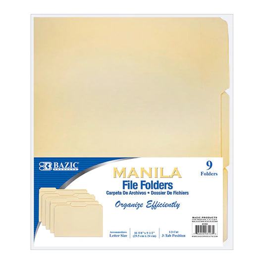 BAZIC 1/3 Cut Letter Size Manila File Folder (10/Pack) Sold in 48 Units