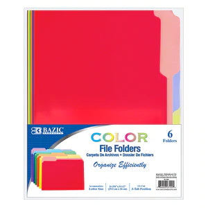 1/3 Cut Letter Size Color File Folders (6/Pack) Sold in 48 Units