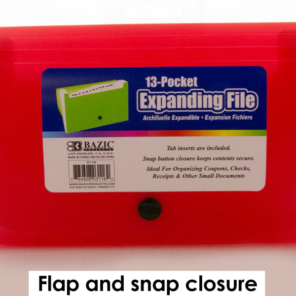 BAZIC 13-Pocket Coupon/Personal Check Size Expanding File Sold in 24 Units
