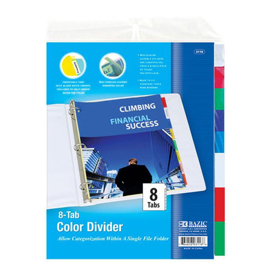 BAZIC 3-Ring Binder Dividers w/ 8 Insertable Color Tabs Sold in 24 Units
