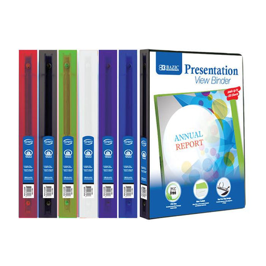 BAZIC 1/2" Poly 3-Ring Presentation View Binder w/ Pocket Sold in 48 Units