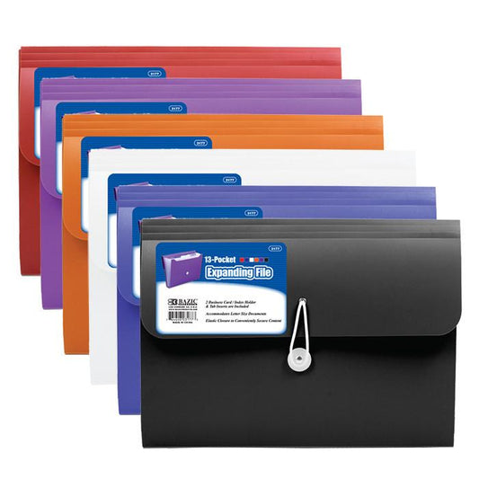 BAZIC 13-Pocket Letter Size Poly Expanding File Sold in 6 Units