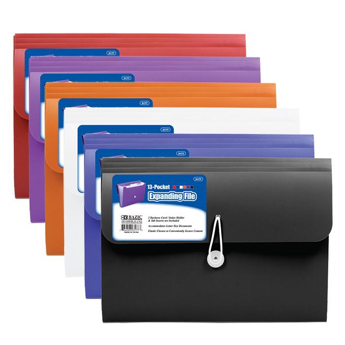 BAZIC 13-Pocket Letter Size Poly Expanding File Sold in 6 Units