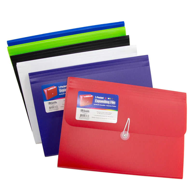 BAZIC 7-Pocket Letter Size Poly Expanding File Sold in 12 Units