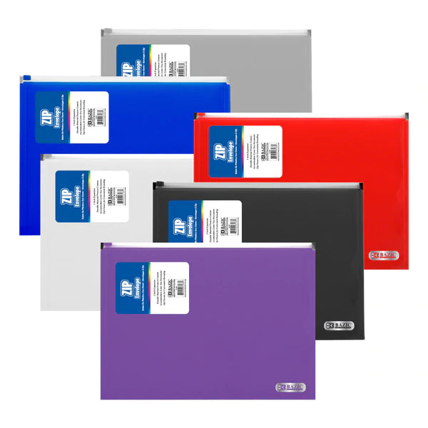 BAZIC Assorted Color Letter Size Zipper Envelope Sold in 24 Units