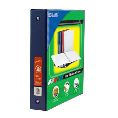 Bazic 1 1/2" Blue 3-Ring View Binder w/ 2 Pockets Sold In 12 Units