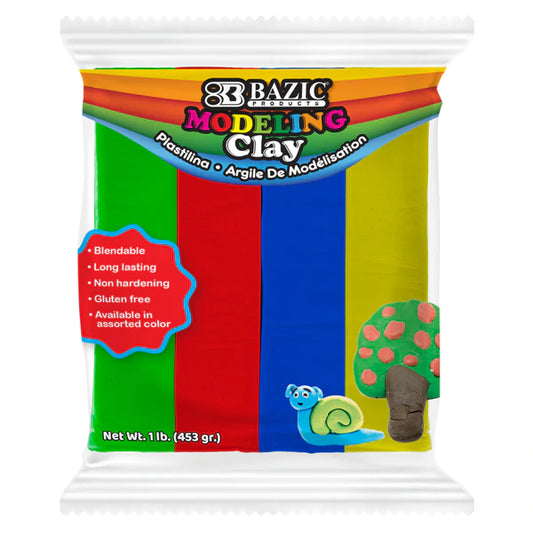 BAZIC 4 Primary Colors 454g /16oz. Modeling Clay Sticks Sold in 24 Units