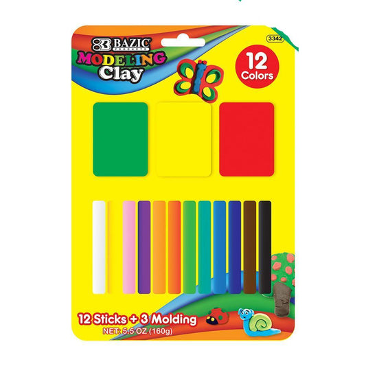 BAZIC 12 Colors 160g Modeling Clay Sticks + 3 Moldings Sold in 24 Units