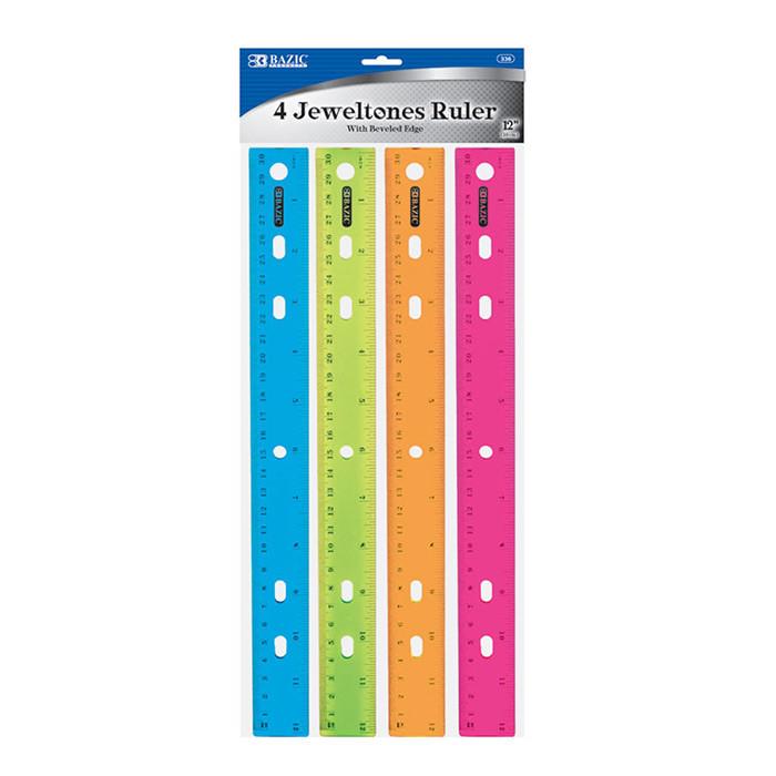 BAZIC 12" (30cm) Jeweltones Color Ruler (4/Pack) Sold in 24 Units