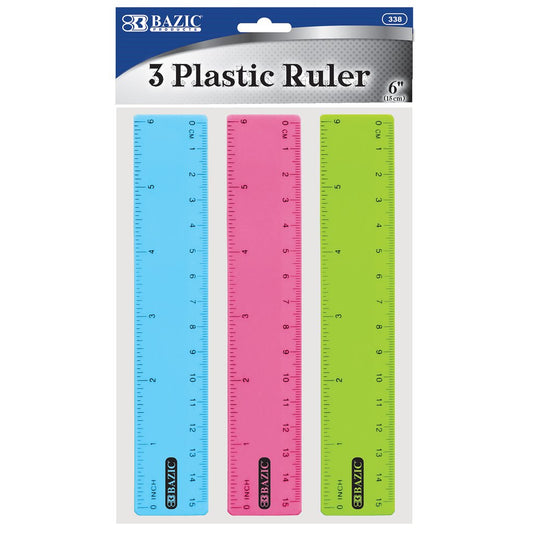 BAZIC 6" (15cm) Plastic Ruler (3/Pack) Sold in 24 Units