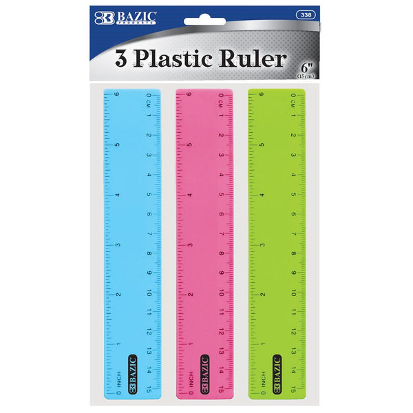 BAZIC 6" (15cm) Plastic Ruler (3/Pack) Sold in 24 Units