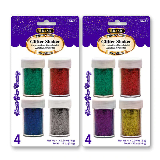 BAZIC 8g/0.28oz Primary Color Glitter Shakers Sold in 24 Units