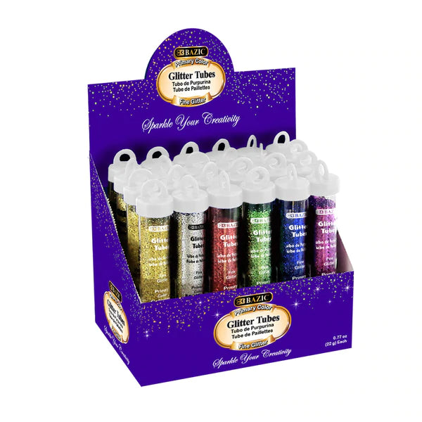 BAZIC 22g/0.77oz Primary Color Glitter Shakers w/ PDQ Sold in 24 Units