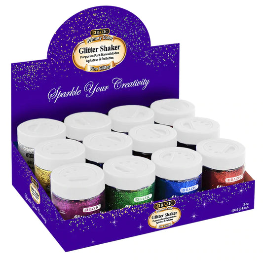 BAZIC 56.6g/2oz Primary Color Glitter Shakers w/ PDQ Sold in 12 Units