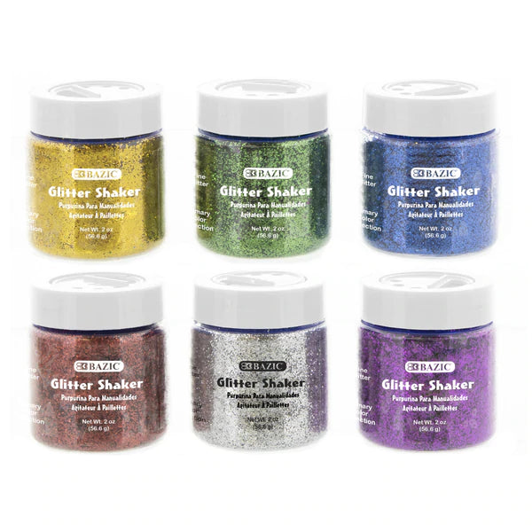 BAZIC 56.6g/2oz Primary Color Glitter Shakers w/ PDQ Sold in 12 Units