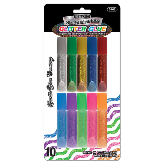 BAZIC 6mL Assorted Color Mini Glitter Glue (10/Pack) Sold in 24 Units