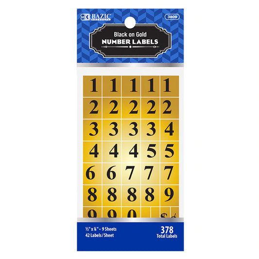 BAZIC Gold Foil Number Label (378/Pack) Sold in 24 Units