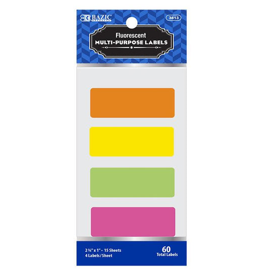 BAZIC 2 3/4" X 1" Fluorescent Multipurpose Label (60/Pack) Sold in 24 Units