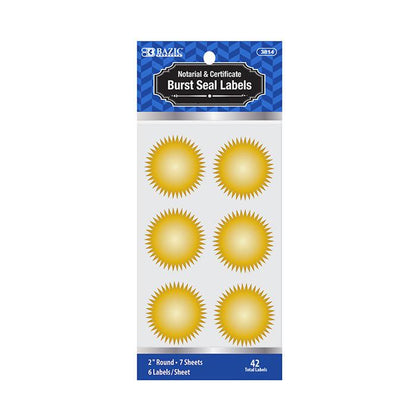 BAZIC 2" Gold Foil Notary/Certificate Seal Label (42/Pack) Sold in 24 Units