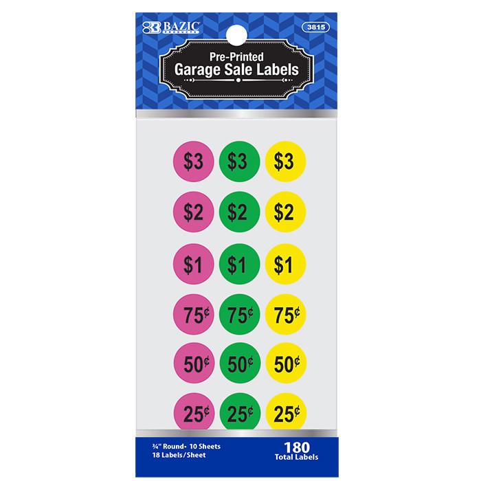 BAZIC Garage Sale Label (180/Pack) Sold in 24 Units