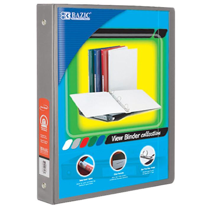 BAZIC 1/2" Grey 3-Ring View Binder w/ 2 Pockets Sold in 12 units