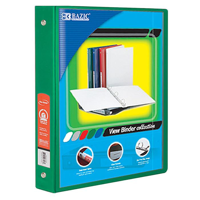 Bazic 1 1/2" Green 3-Ring View Binder w/ 2 Pockets Sold in 12 Units