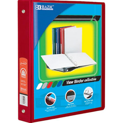 Bazic 1 1/2" Red 3-Ring View Binder w/ 2 Pockets Sold in 12 Units