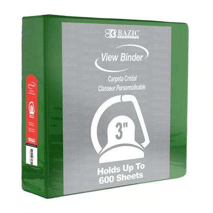 BAZIC 3" Green Slant D-Ring View Binder w/ 2 Pockets Sold in 12 Units