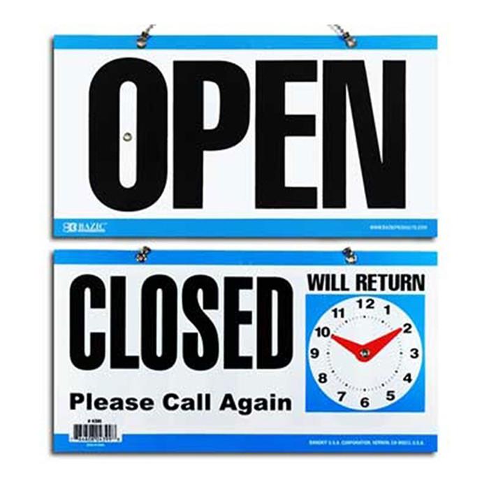 BAZIC 6" X 11.5" "CLOSED" Clock Sign w/ "OPEN" sign on back Sold in 24 Units