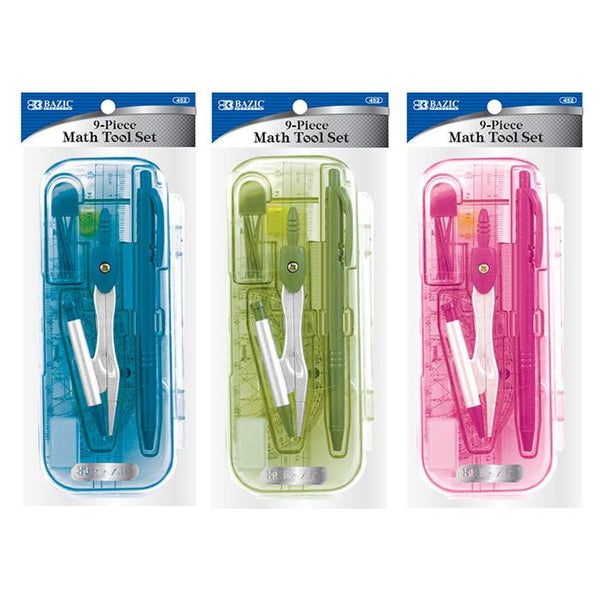 BAZIC Bright Color 9 Pcs. Math Tool Sets Sold in 24 Units