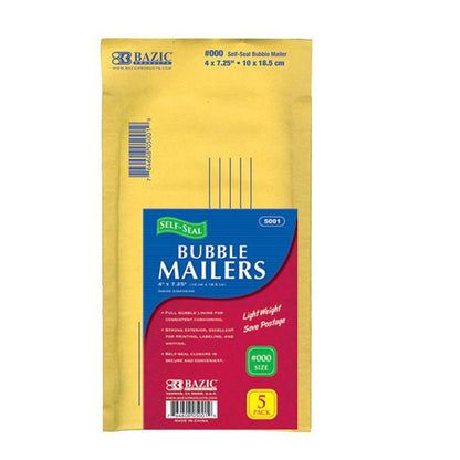BAZIC 4" X 7.25" (#000) Self-Seal Bubble Mailers (5/Pack) Sold in 24 Units