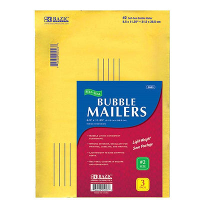 BAZIC 8.5" X 11.25" (#2) Self-Seal Bubble Mailers (3/Pack) Sold in 24 Units