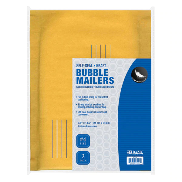 BAZIC 9.5" X 13.5" (#4) Self-Seal Bubble Mailers (2/Pack) Sold in 24 Units