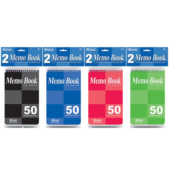 BAZIC 50 Ct. 4" X 6" Top Bound Spiral Memo Books (2/Pack) Sold in 24 Units