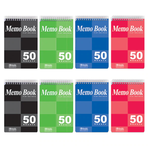 BAZIC 50 Ct. 4" X 6" Top Bound Spiral Memo Books (2/Pack) Sold in 24 Units