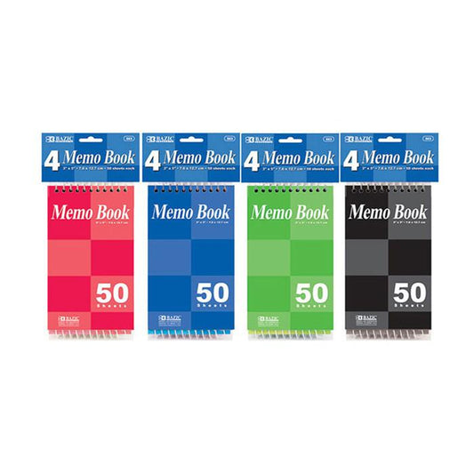 Bazic 50 Ct. 3" X 5" Top Bound Spiral Memo Books (4/Pack) Sold in 24 Units