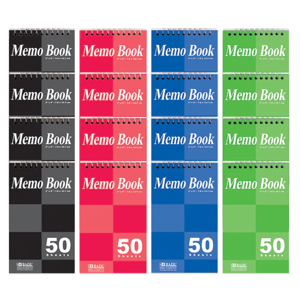 Bazic 50 Ct. 3" X 5" Top Bound Spiral Memo Books (4/Pack) Sold in 24 Units