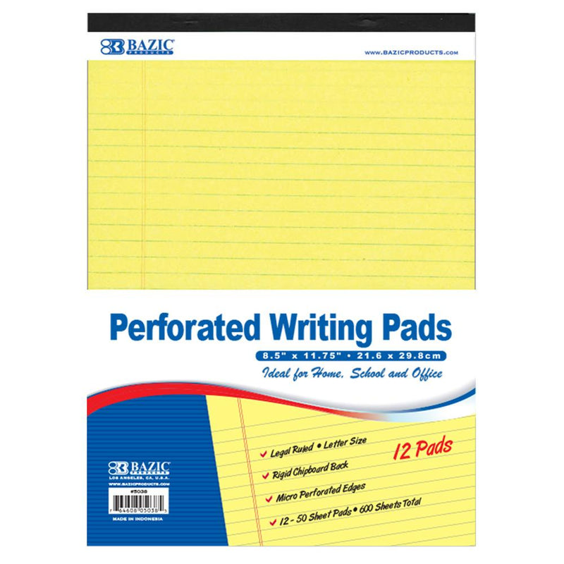 BAZIC 50 Ct. 8.5" X 11.75" Canary Perforated Writing Pad (12/Pack) Sold in 6 Units