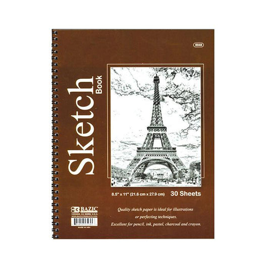 BAZIC 30 Ct. 8.5" X 11" Side Bound Spiral Premium Sketch Book Sold in 48 Units