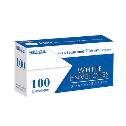 BAZIC #6 3/4 White Envelope w/ Gummed Closure (100/Pack) Sold in 24 Units