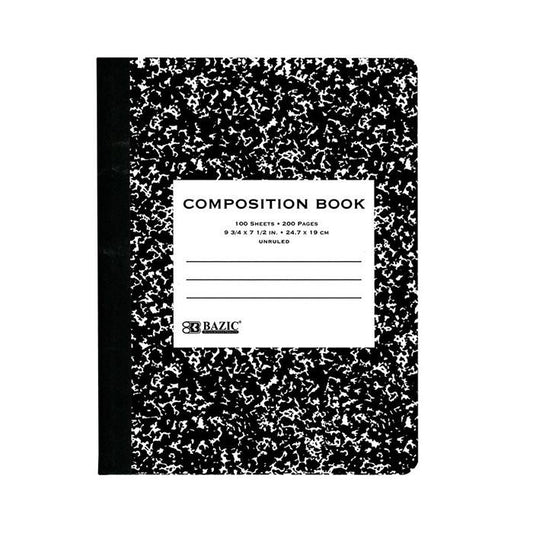 BAZIC UNRULED 100 Ct. Black Marble Composition Book Sold in 48 Units