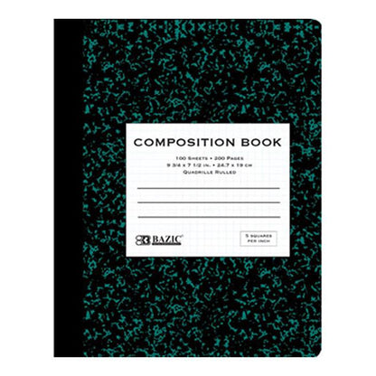BAZIC 100 Ct. 5-1" Quad-Ruled Marble Composition Book Sold in 48 Units