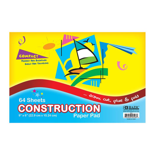 BAZIC 64 Ct. 6" X 9" Mini Construction Paper Pad Sold in 48 Units