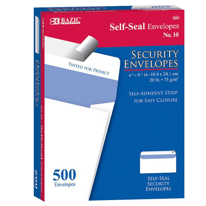 BAZIC #10 Self-Seal Security Envelope (500/Box) Sold in 5 Units