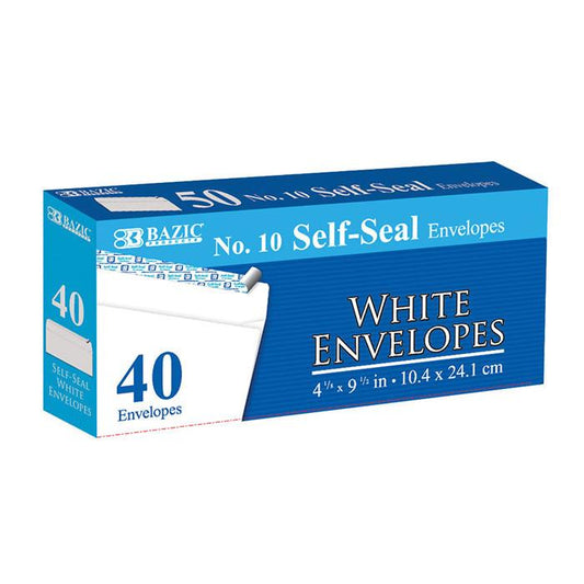 BAZIC #10 Self-Seal White Envelope (40/Pack) Sold in 24 Units