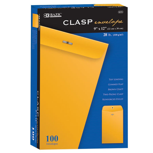 BAZIC 9" X 12" Clasp Envelope (100/Box) Sold in 5 Units