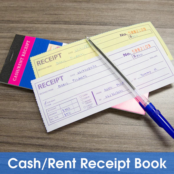 BAZIC 50 Sets 7 1/2" x 2 3/4" 2-Part Carbonless Cash or Rent Receipt Book Sold in 24 Units