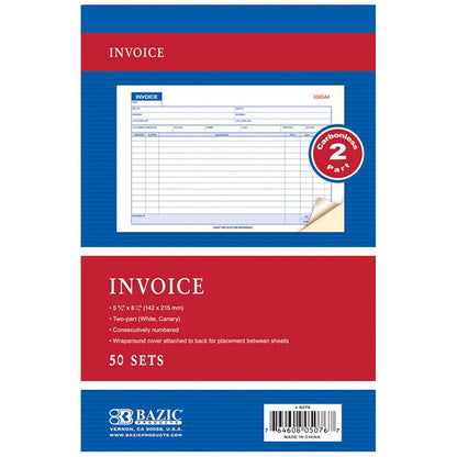 BAZIC 50 Sets 5 9/16" x 8 7/16" 2-Part Carbonless Invoice Book Sold in 24 Units