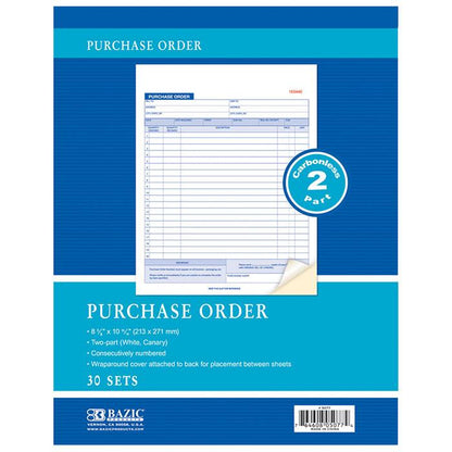 BAZIC 30 Sets 8 3/8" x 10 11/16" 2-Part Carbonless Purchase Order Book Sold in 24 Units