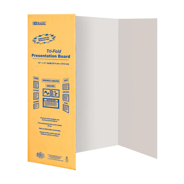 BAZIC 28" X 40" White Tri-Fold Corrugated Presentation Board Sold in 30 Units